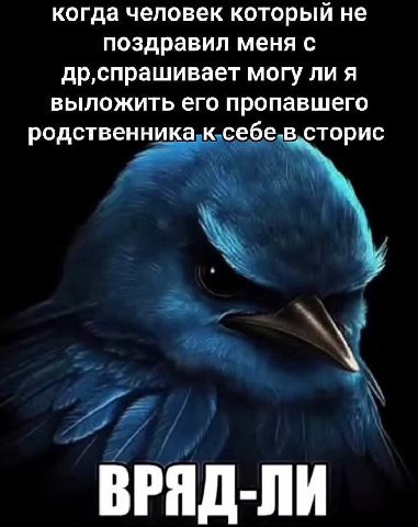 когда человек который не поздравил меня с др‚спрашивает могу ли я выложить его пропавшего родственника к себе-в.сторис ВРЯД-ЛИ