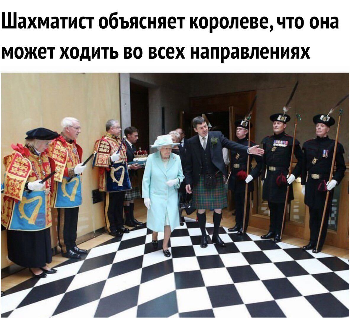 Шахматист объясняет королеве, что она может ходить во всех направлениях (7 if A