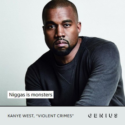 Niggas is monsters KANYE WEST, “VIOLENT CRIMES”