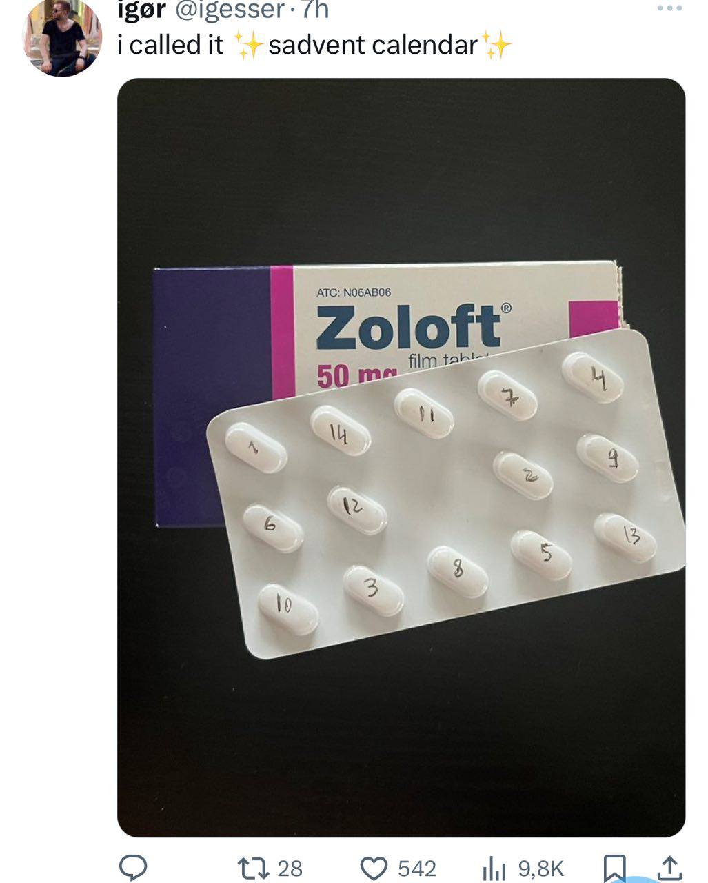 Igor @igesser: icalled it sadvent calendar АТС: NO6ABO6 film 50 4 {3128 542 Ни 9,8К