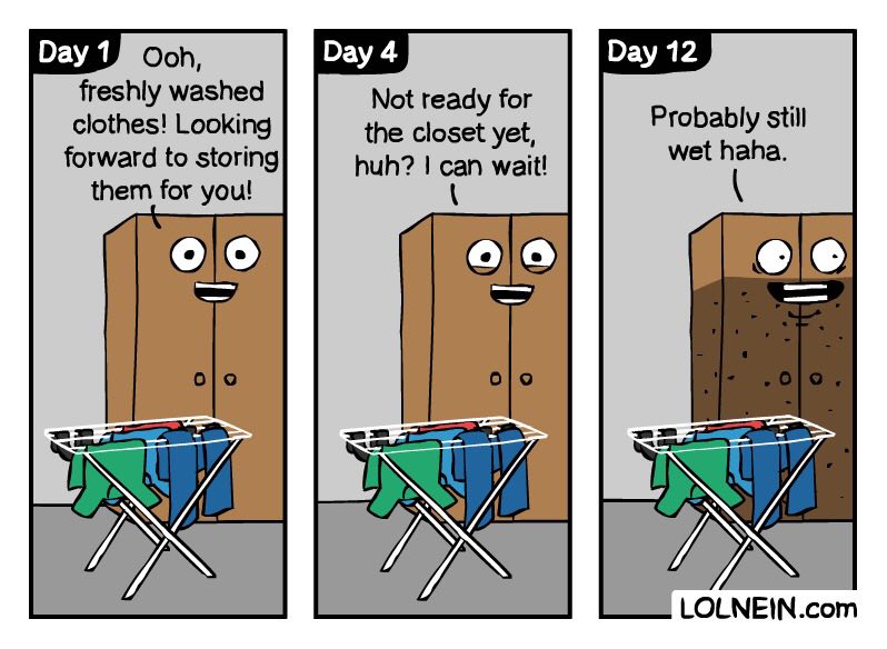 Day 1 Day 4 Day 12 freshly washed Not геаду for clothes! Looking Probably still forward to storing huh? can wait! the closet yet, wet haha. them for you! CHC) 2