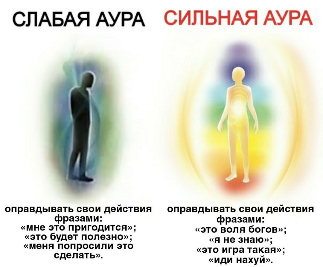 СЛАБАЯ АУРА СИЛЬНАЯ АУРА оправдывать свои действия оправдывать свои действия азами: фразами: «мне это пригодится»; «это воля богов»; «это будет полезно»); «Я не знаю»; «меня попросили это сделать». «э