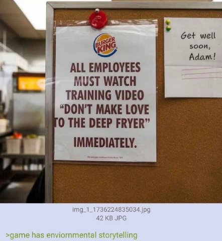 Get well soon, Adam! ALL EMPLOYEES MUST WATCH TRAINING VIDEO “DON'T MAKE LOVE 0 THE DEEP FRYER” imc 12