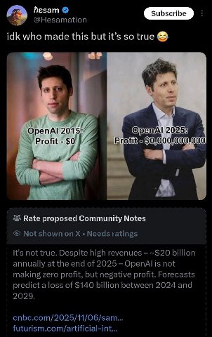 @Hesamation idk who made this but it’s so true 4 ОрепА! 2015; @penAl 2025: и Rate proposed Community Notes Not shown on Needs ratings It's not true. Despite high revenues ~$20 billion annually at the 
