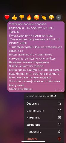 У тебя все вообще в голове нормально Ты адекватный нет Ты сука Пока я дрочила и почти кончила Смеешь мне говорить мол Я ТЕБЕ НЕ СКИНУ ЧЛЕН Ты вообще тупой Или притворяешься скажи мне Вроде понятно что