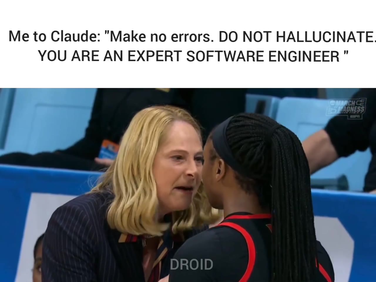 Me to Claude: "Make no errors. DO МОТ HALLUCINATE YOU АВЕ AN EXPERT SOFTWARE ENGINEER"