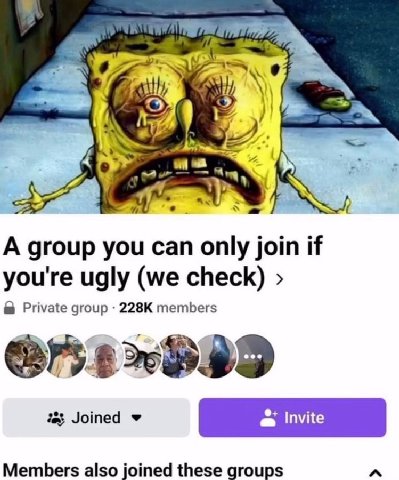 4 A Wig у 4 A group you can only join if you're ugly (we check) Private group members Members also joined these groups A