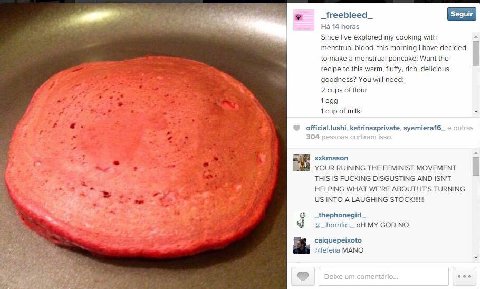 _freebleed_ 14 horas Since I've explored my cooking with menstrual blood, this morning i have decided to make a menstrual pancake! Want the recipe to this warm, fluffy, rich, delicious goodness? You w
