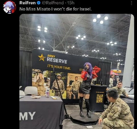 ReiFren @ReiFrend No Miss Misato won’t die for Israel 225 a a) АВМу RESERVE jYOuR TIME MY