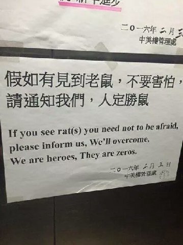 If you see rat(s) you need not to be afraid, please inform We’ll overcome, We are heroes, They are zeros.
