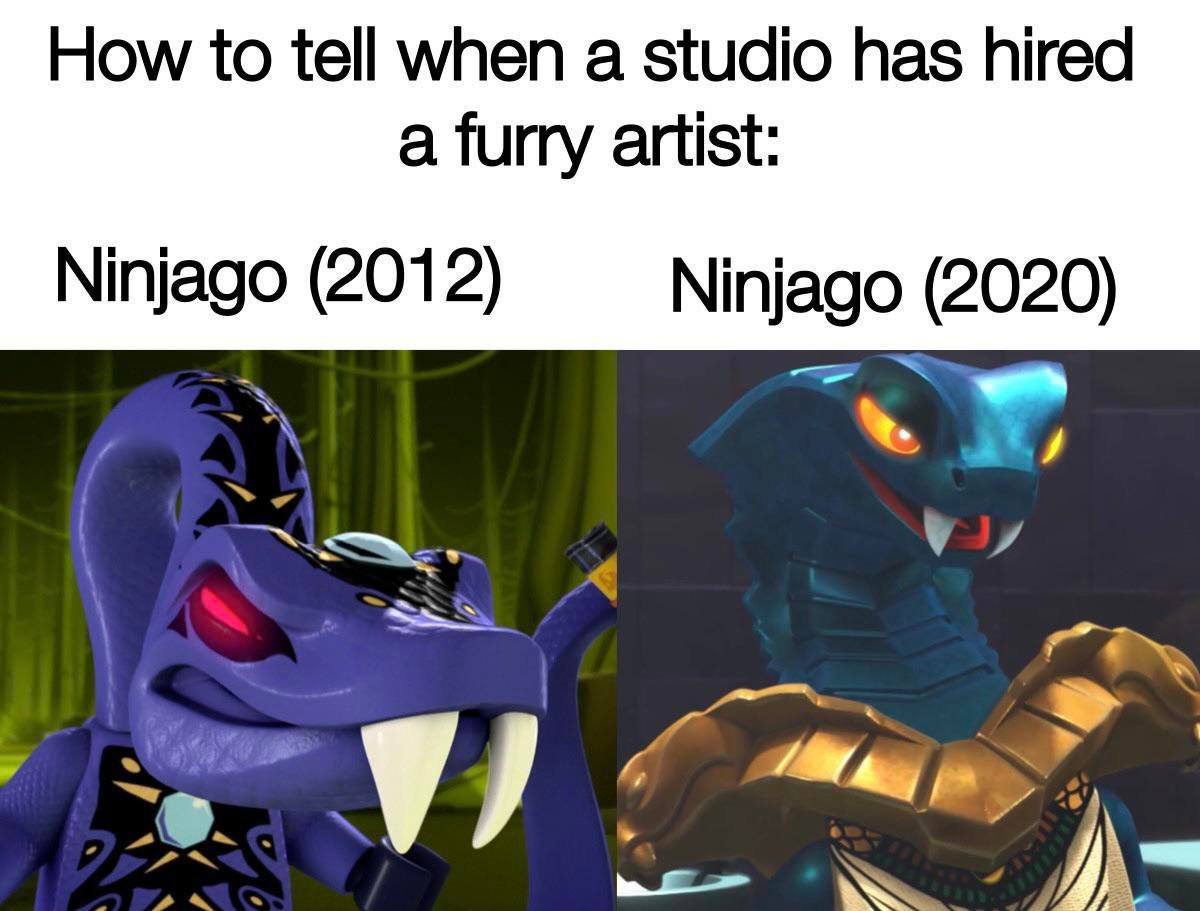 How to tell when a studio has hired a furry artist Ninjago (2012) Ninjago (2020)