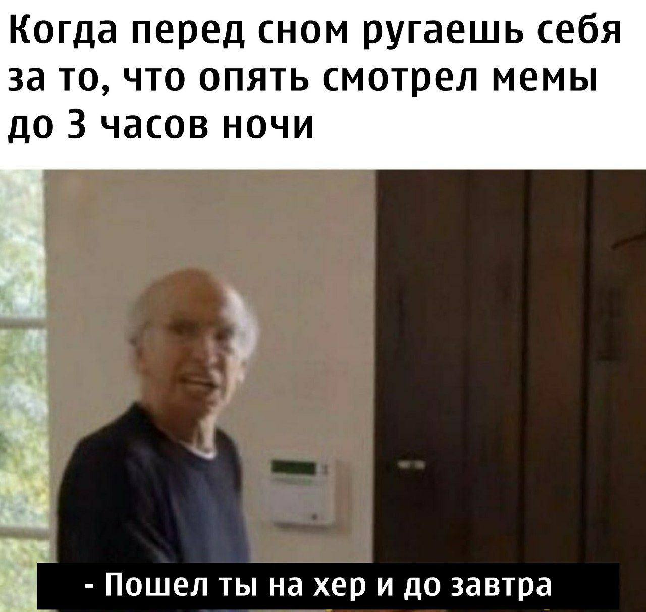 Когда перед сном ругаешь себя за то, что опять смотрел мемы до 3 часов ночи Пошел ты на хер и до завтра