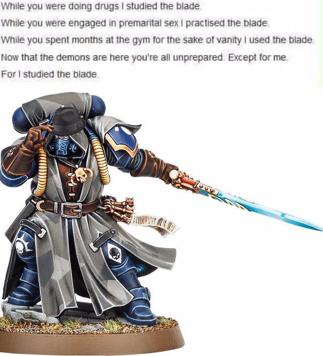 While you were doing drugs studied the blade While you were engaged in premarital sex practised the blade While you spent months at the gym for the sake of vanity used the biade Now that the demons ar