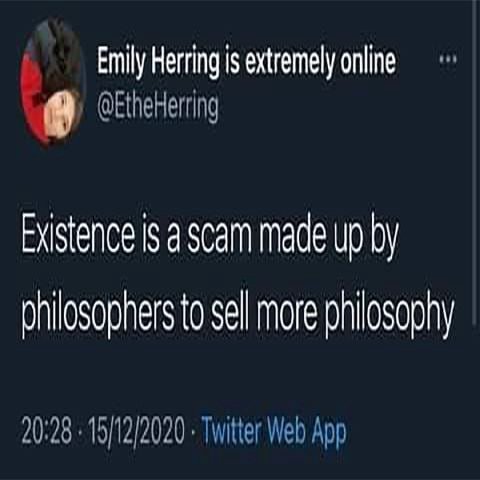 Emily Herring is extremely online Existence is a scam made up to sell more philosophy 20:28 .1 5/12/2020 Twitter Web App