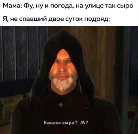 Мама: ну и погода, на улице так сыро Я, не спавший двое суток подряд: сыра?