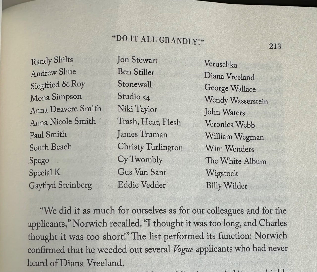 IT ALL 213 Randy Shilts Jon Stewart Veruschka Ben Stiller Andrew Shue Diana Vreeland Siegfried Roy Stonewall George Wallace Mona Simpson Studio 54 Wendy Wasserstein Anna Deavere Smith Niki Taylor John