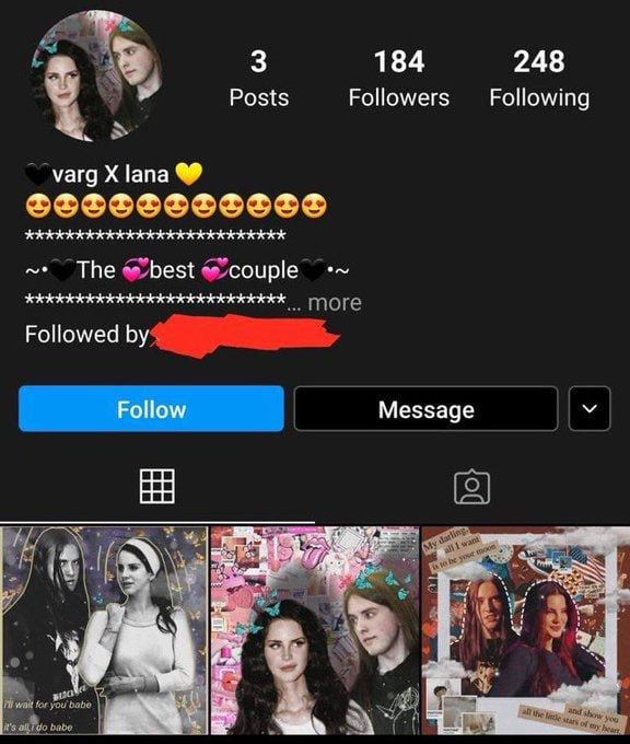 3 184 248 Posts Followers Following varg lana The best couple Followed Follow Message