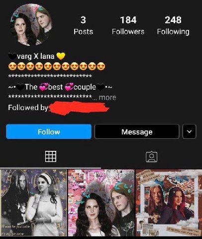 3 184 248 Posts Followers Following varg lana The best couple Followed Follow Message