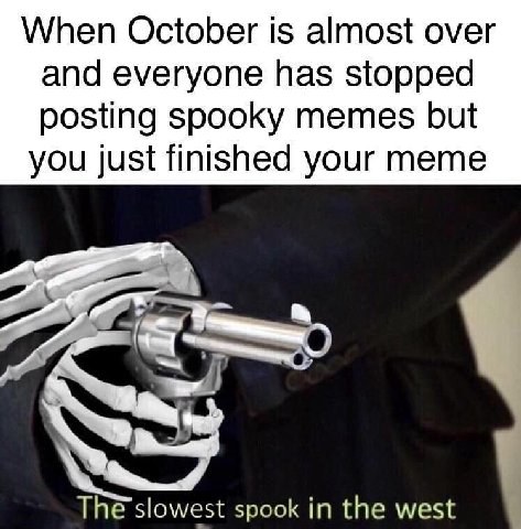 When October is almost over and everyone has stopped posting spooky memes but you just finished your meme The slowest spook in the west
