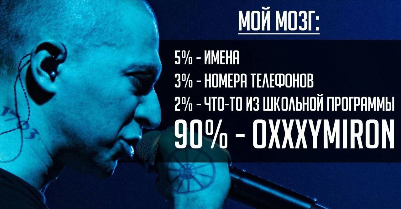 МОЙ МОЗГ. 5% ИМЕНЯ 3% HOMEPA ТЕЛЕФОНОВ 2% ЧТО-ТО ИЗ ШКОЛЬНОЙ ПРОГРЯММЫ OXXXYMIRON