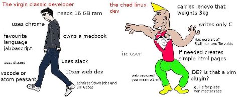 The virgin classic developer the chad linux carries lenovo that OPM 16 гам weights aps uses chrome writes only favourite owns a macbook Has portrait of language Stallman and Torvalds jabbascript irc u