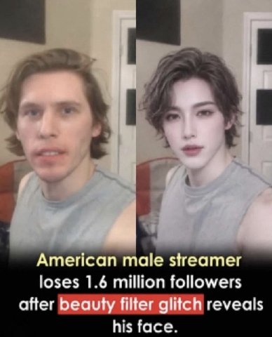 American male streamer loses 1.6 million followers after beauty filter glitch reveals his face