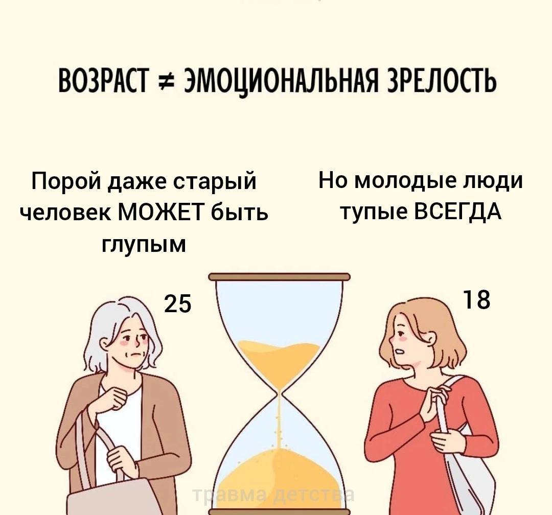 ВОЗРАСТ ЭМОЦИОНАЛЬНАЯ ЗРЕЛОСТЬ Порой даже старый Но молодые люди человек МОЖЕТ быть тупые ВСЕГДА глупым 25 18
