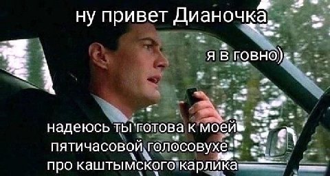 ну привет Дианочка я В ГОВНО) надеюсь ты" готова К пятичасовой. про каштымского 7
