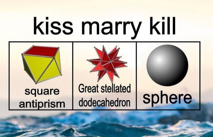 kiss marry kill square Great stellated antiprism dode sphere