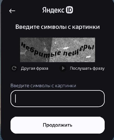 Яндекс Введите символы с картинки Другая фраза Послушать фразу Введите символы с картинки Продолжить