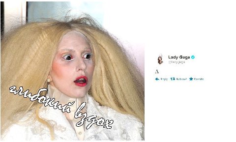4 Lady Сада @ladygaga А Reply 4 Retweet Favorite Wey,