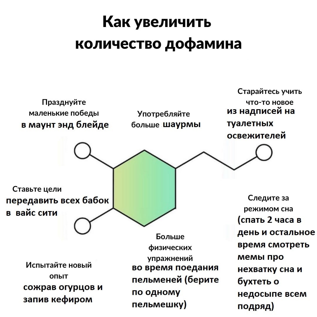 Как увеличить количество дофамина Старайтесь учить Празднуйте что-то новое маленькие победы Употребляйте из надписей на в маунт энд блейде больше шаурмы туалетных освежителей Ставьте цели передавить в