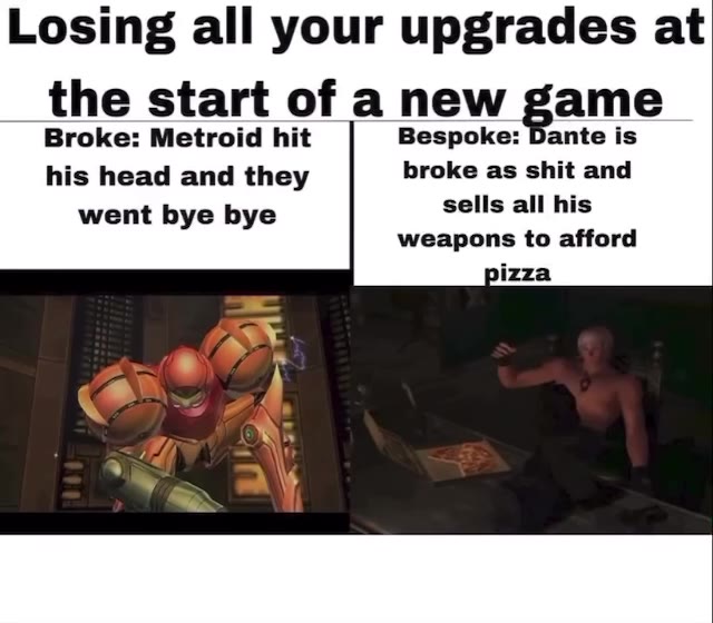 Losing all your upgrades at Broke: Metroid hit Bespoke: Dante is weapons to afford
