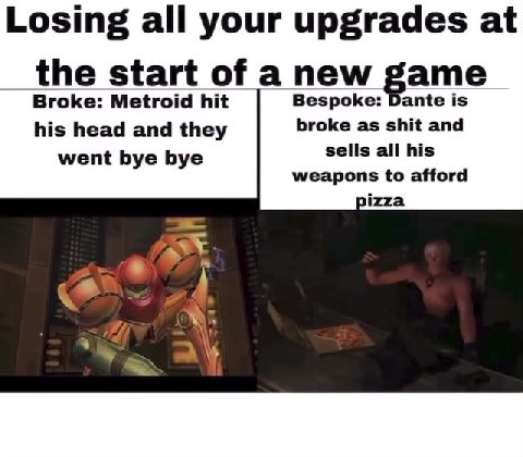 Losing all your upgrades at Broke: Metroid hit Bespoke: Dante is weapons to afford