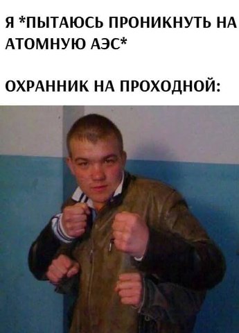 Я *ПЫТАЮСЬ ПРОНИКНУТЬ НА АТОМНУЮ ОХРАННИК НА ПРОХОДНОЙ:
