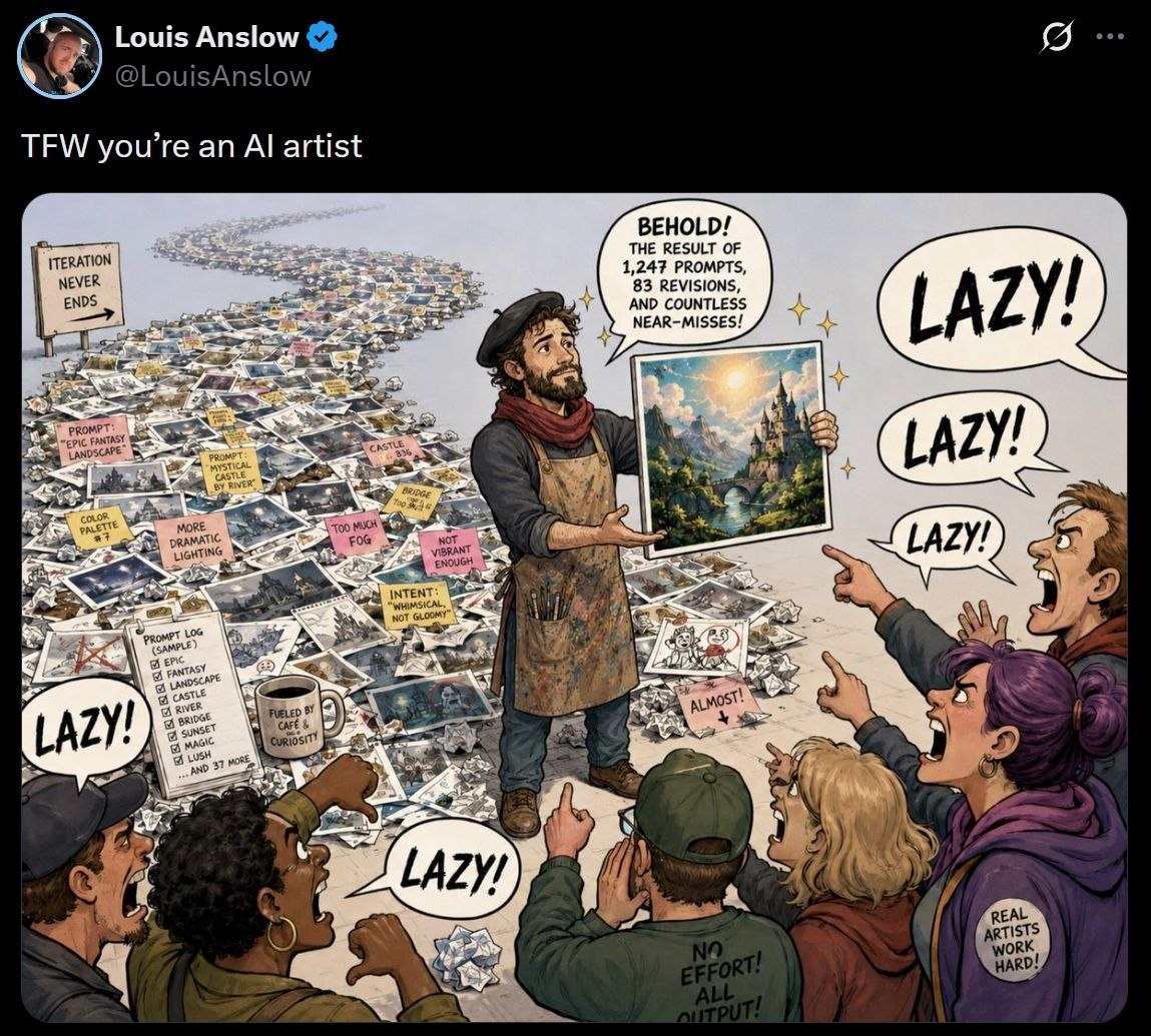 Louis Anslow Я @LouisAnslow TFW you’re an artist BEHOLD! ITERATION THE RESULT OF NEVER 1,247 PROMPTS, ENDS 83 REVISIONS, AND NEAR-MIsses! у у у a one 4 а gale 3 a if REAL 4 HARD!