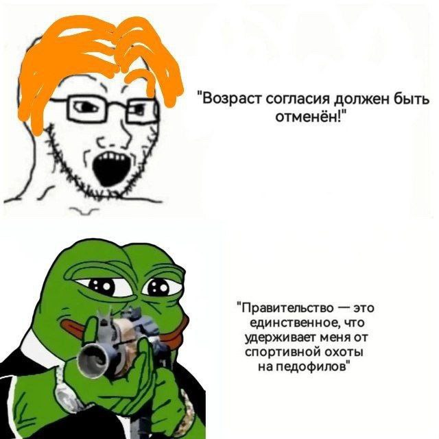 "Возраст согласия должен быть отменён!" с.) "Правительство это единственное, что удерживает меня от спортивной охоты напедофилов"