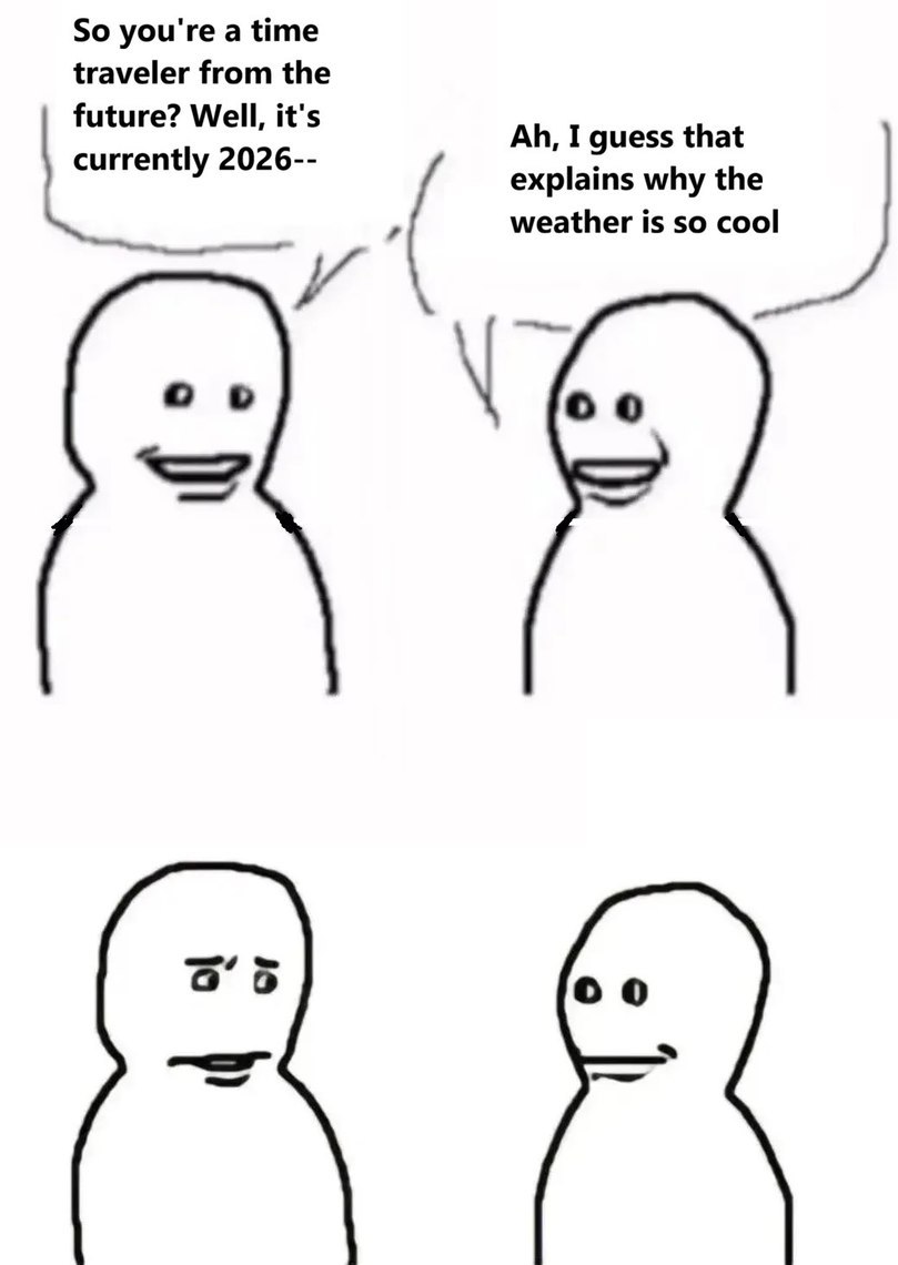 So you're а time traveler from the О I guess that currently explains why the weather is so cool о о