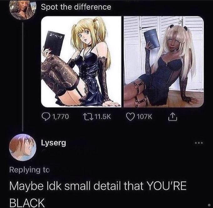 Spot the difference Lyserg Maybe Idk small аща that YOU'RE BLACK