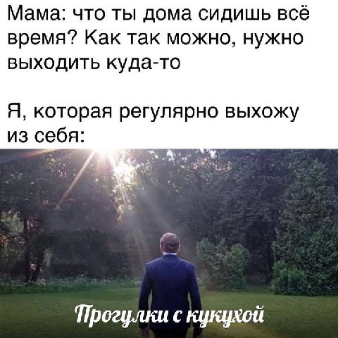 Мама: что ты дома сидишь всё время? Как так можно, нужно выходить куда-то Я, которая регулярно выхожу из себя: Прогулки с кукухой