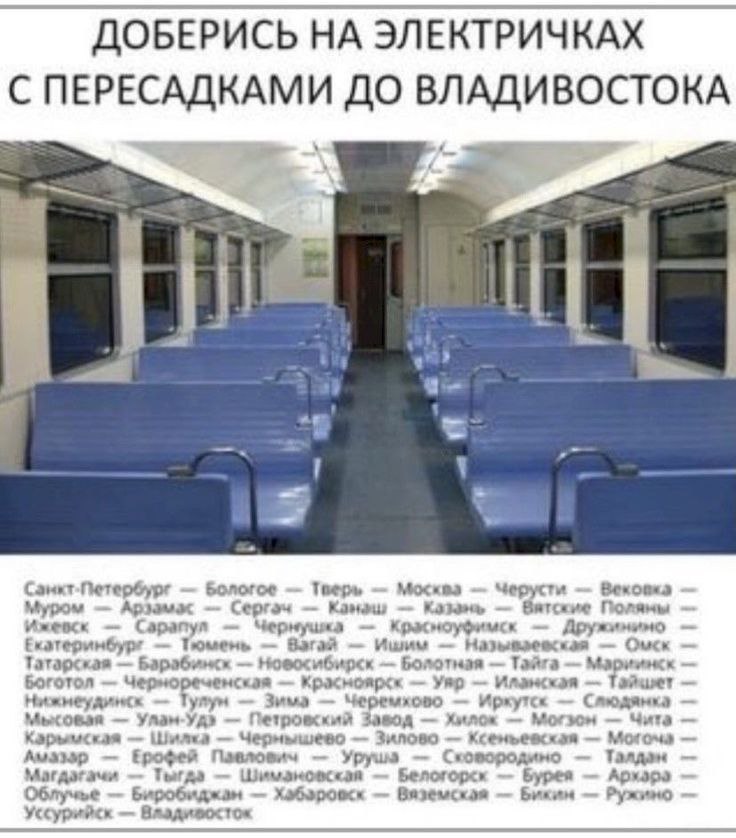 ДОБЕРИСЬ ЭЛЕКТРИЧКАХ. С ПЕРЕСАДКАМИ ДО ВЛАДИВОСТОКА Бологое ana Черус Вековка Муром Сергач Вятские Поляны Сарапул Красноуфимск Дружинино Екатеринбург Shar Ишим кая Ощск Татарская Барабинск Болотная Та