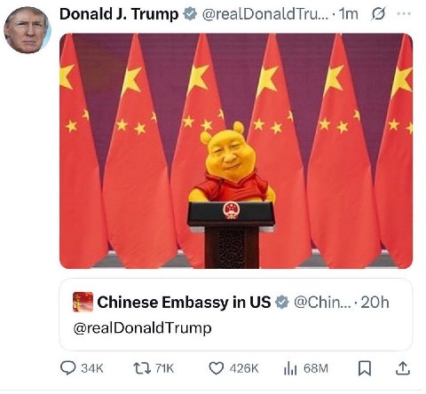 Donald Trump @realDonaldTru...-1m BABAK Chinese Embassy in @realDonaldTrump