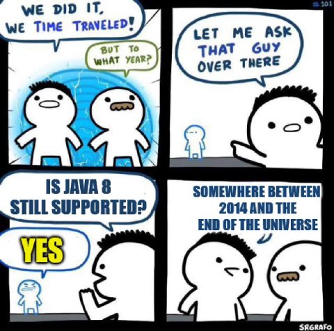 DID IT, WE ПМЕ ME ASK To THAT GUY WHAT YEARP О\ЕР THERE 4_\ у IS JAVA 8 BETWEEN STILL SUPPORTED? 2014 AND THE END OF THE UNIVERSE VES SRGRAFO