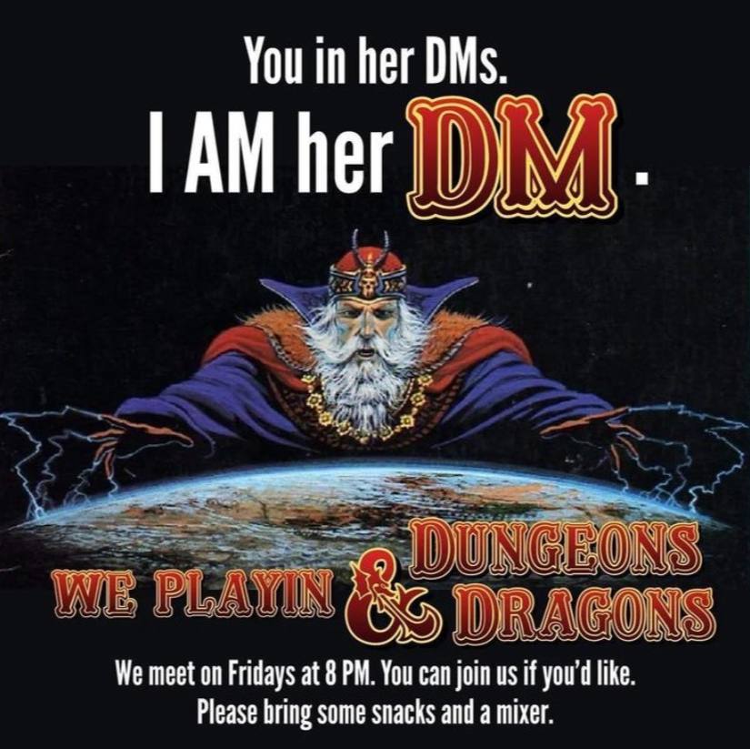 You in her DMs у В We meet on Fridays at 8 You can join if you'd like Please bring some snacks and a mixer