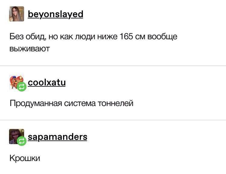 beyonslayed Без обид, Kak люди ниже 165 вообще выживают coolxatu Продуманная система тоннелей sapamanders Крошки