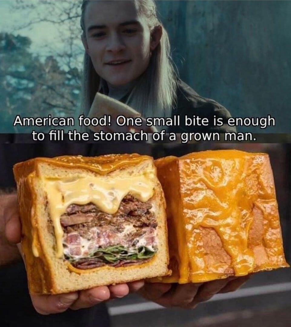 American food! One small bite is enough to fill the stomach of a grown man ж