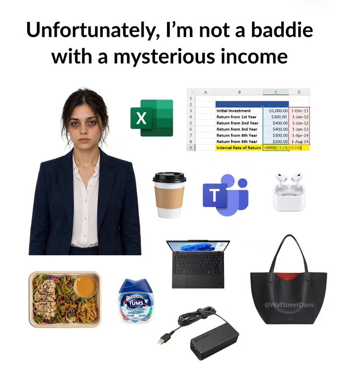 Unfortunately, а baddi nrortunately, not a ith a mysterious income A в 1 2 3 Initial Investment -$1,000.00] 1-Dec-11 4 Return from Year $300.00 1-Jan-12 Return from Year $400.00] 1-Jun-12) 6 Return fr