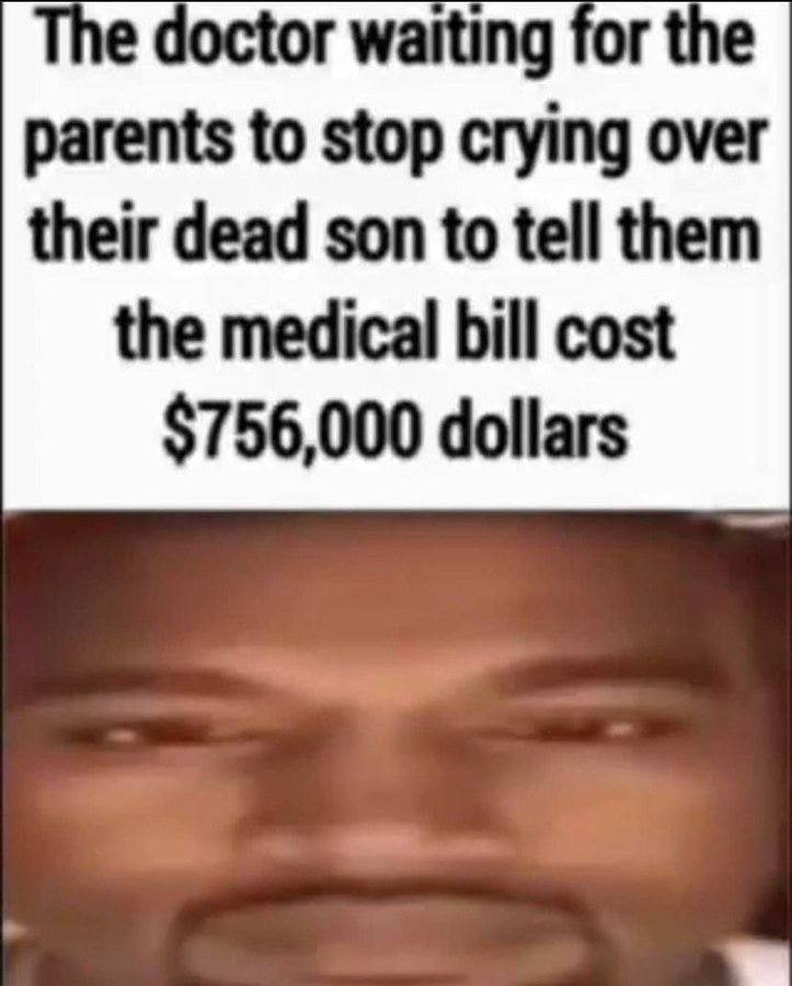 doctor waiting for the parents to stop crying over their dead son to tell them the medical bill cost $756,000 dollars