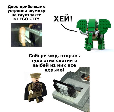 Двое прибывших устроили шумиху на гауптвахте в LEGO CITY ХЕЙ! Собери яму, отправь туда этих скотин и выбей из них все дерьмо!
