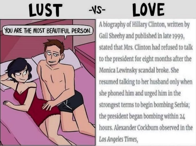 LOVE LUST A biography of Hillary Clinton, written YOU ARE THE MOST BEAUTIFUL RSON Gail Sheehy and published in late 1999, stated that Mrs. Clinton had refused to talk A to the president for eight mont